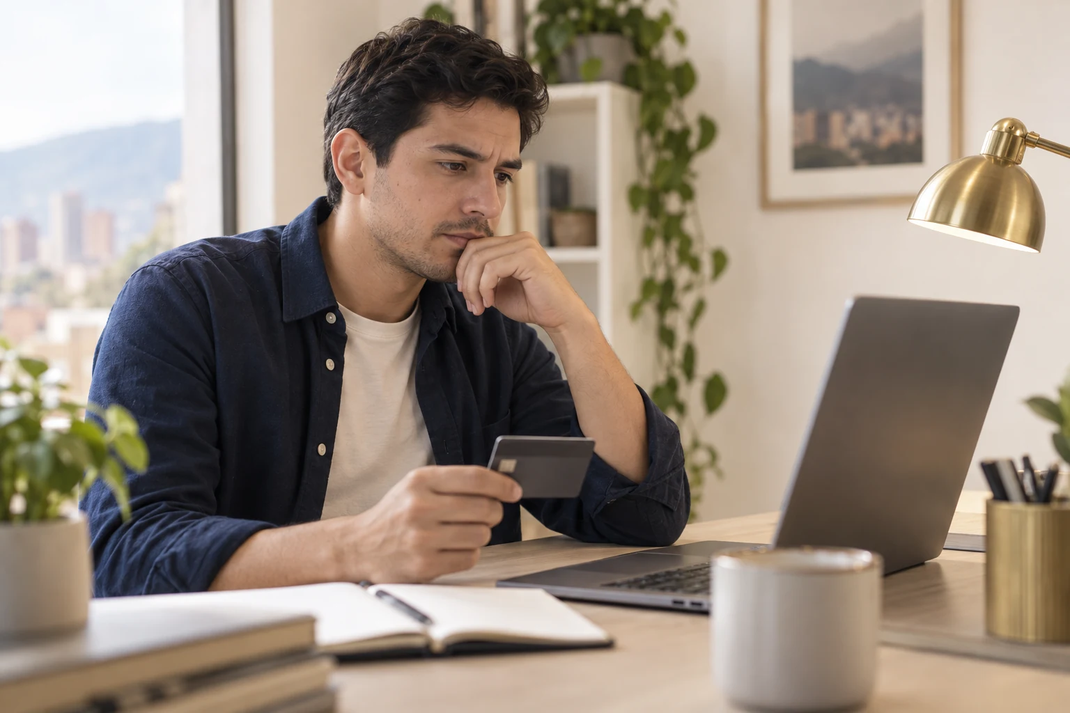 Hombre revisando información financiera en un portátil